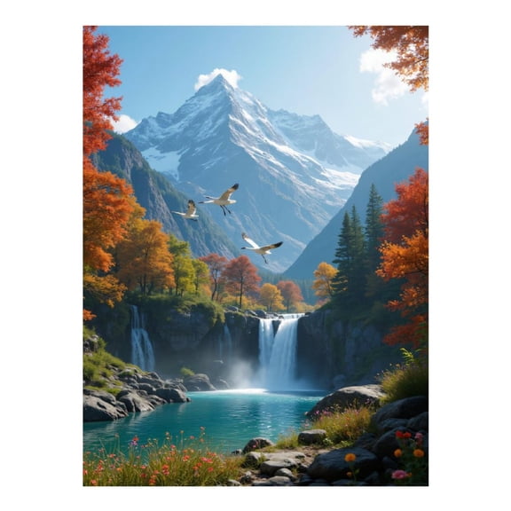 Diamond Art Kits for Adults, Autumn Mountain Waterfall Scene Birds 5D Diamond Painting Kits for Adults Beginners, DIY Full Drill Diamond Painting, Gem Art and Crafts 12x16