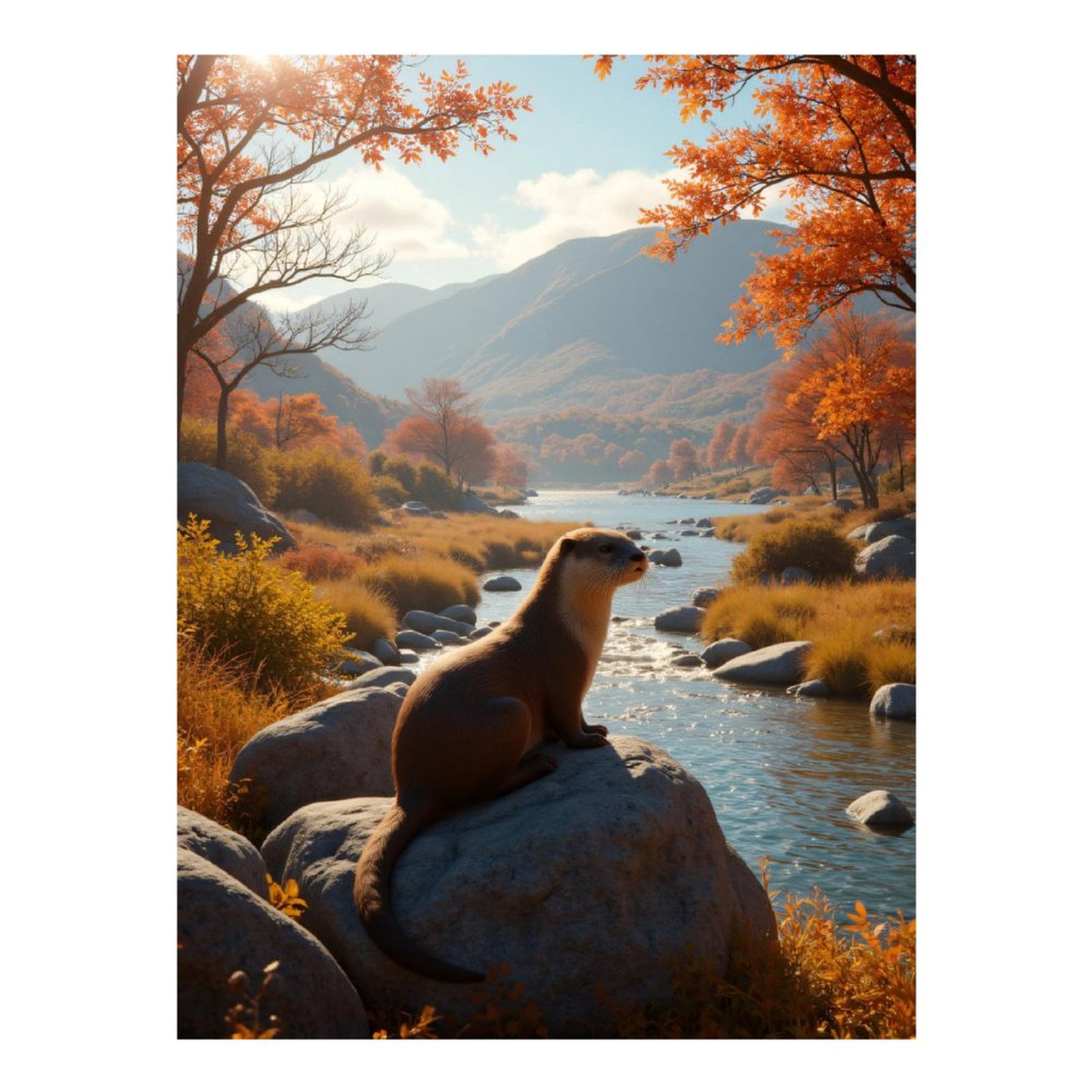 Diamond Art Kits for Adults, Autumn River Otter Scenic Landscape 5D Diamond Painting Kits for Adults Beginners, DIY Full Drill Diamond Painting, Gem Art and Crafts 12x16