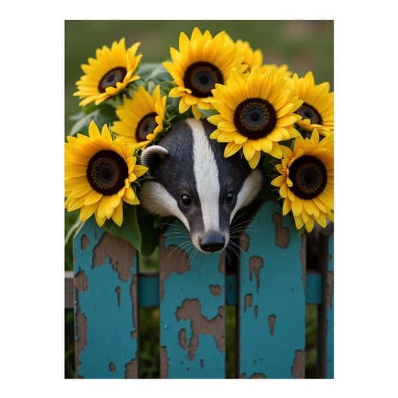 Diamond Art Kits for Adults - Badger Sunflower Fence Garden 5d Diamond Painting for Adults, Diamond Art for Adults Beginners, Frameless Diamond Painting Kits for Adults for Home Wall Decor