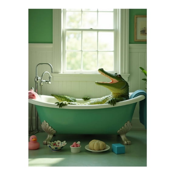 Diamond Art Kits for Adults, Bathing Alligator Cute Bathroom Scene 5D Diamond Painting Kits for Adults Beginners, DIY Full Drill Diamond Painting, Gem Art and Crafts 12x16