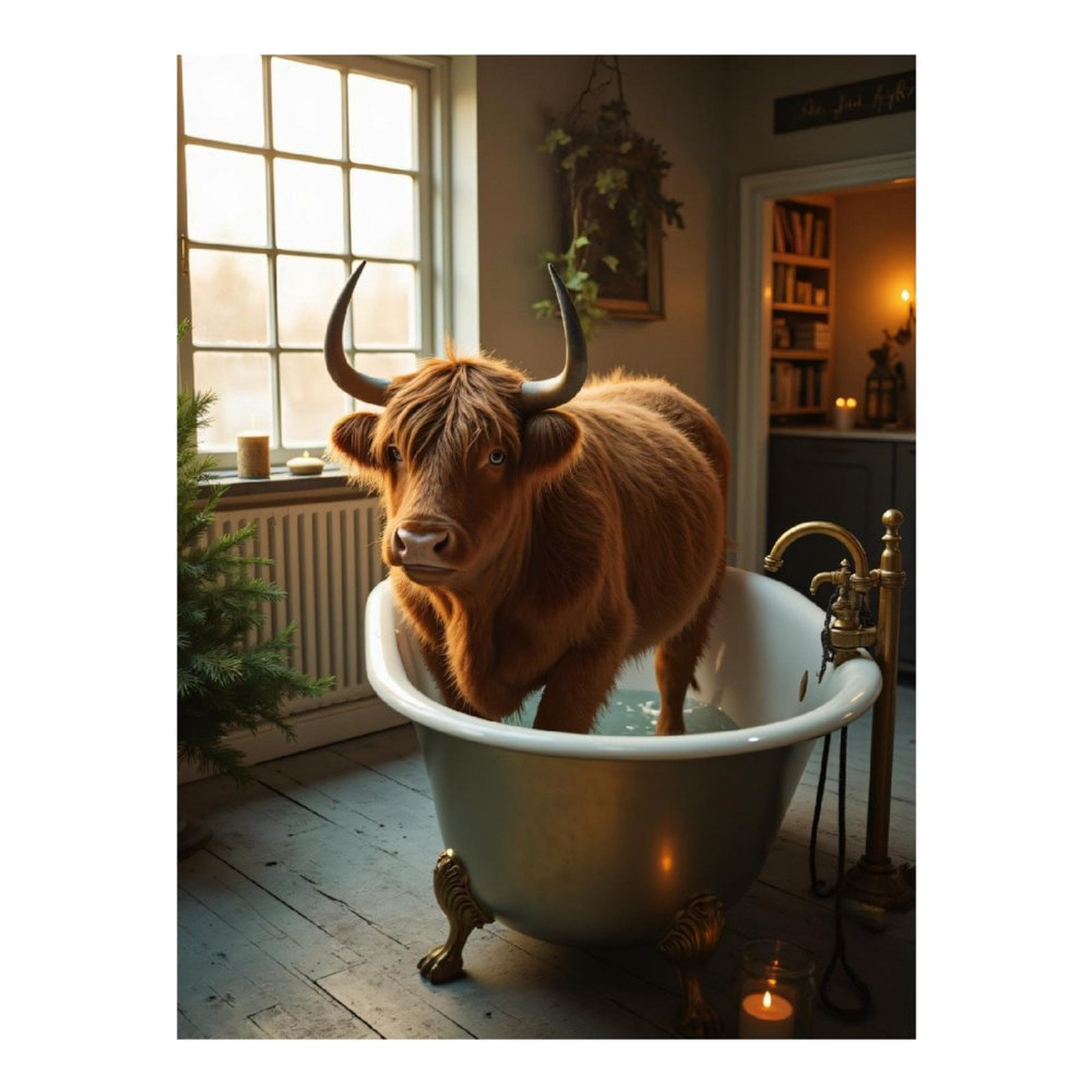 Diamond Art Kits for Adults, Bathing Cow Indoors With Candles 5D Diamond Painting Kits for Adults Beginners, DIY Full Drill Diamond Painting, Gem Art and Crafts 12x16
