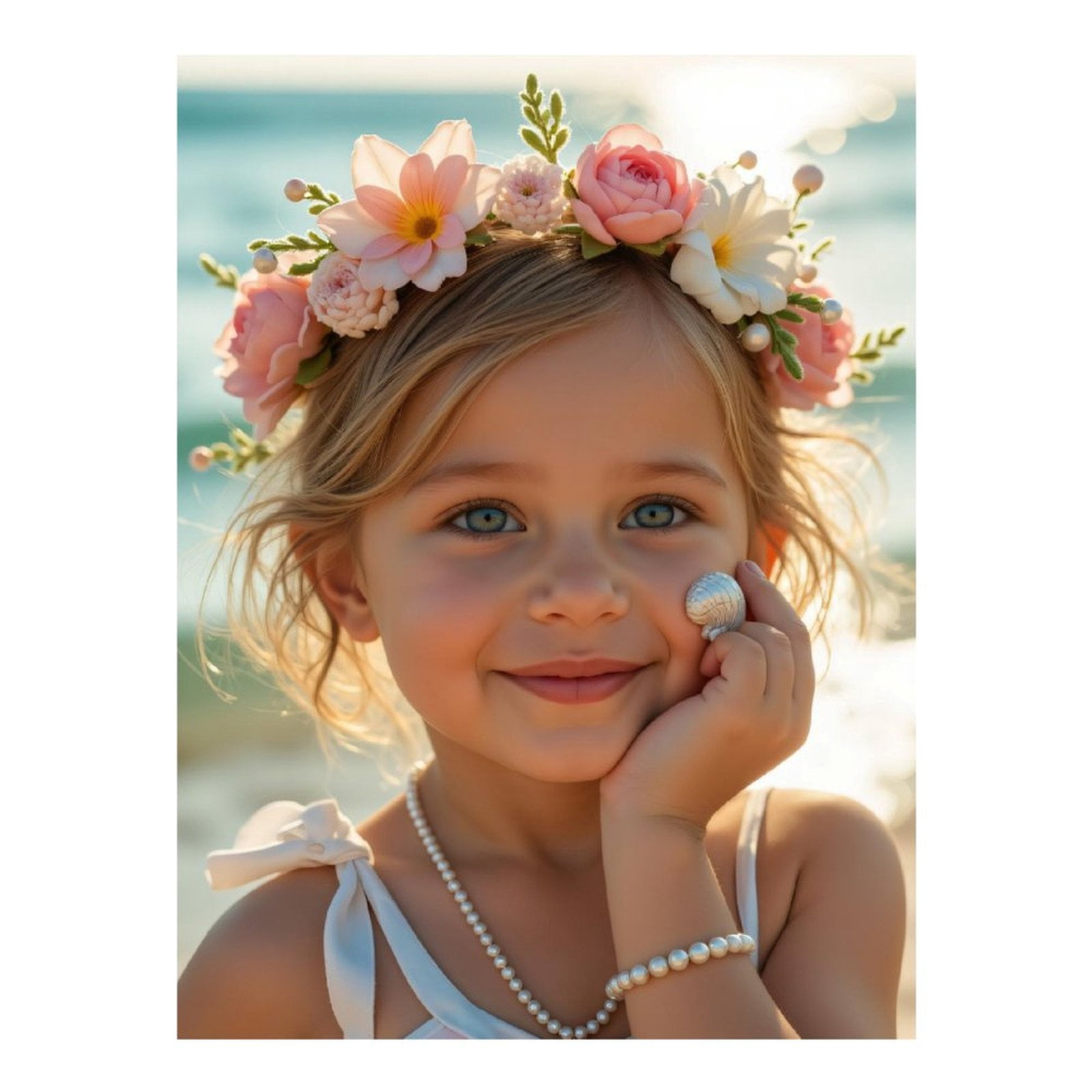 Diamond Art Kits for Adults, Beach Floral Crown Pearls 5D Diamond Painting Kits for Adults Beginners, DIY Full Drill Diamond Painting, Gem Art and Crafts 12x16