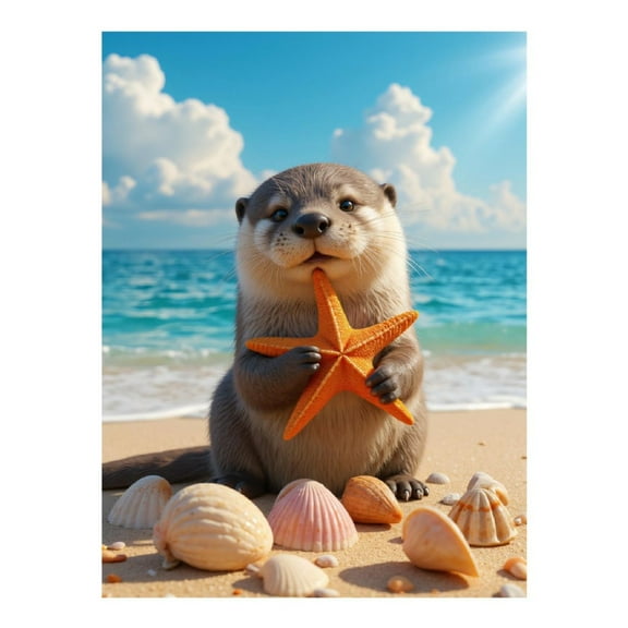 Diamond Art Kits for Adults - Beach Otter Starfish Shells Ocean 5d Diamond Painting for Adults, Diamond Art for Adults Beginners, Frameless Diamond Painting Kits for Adults for Home Wall Decor