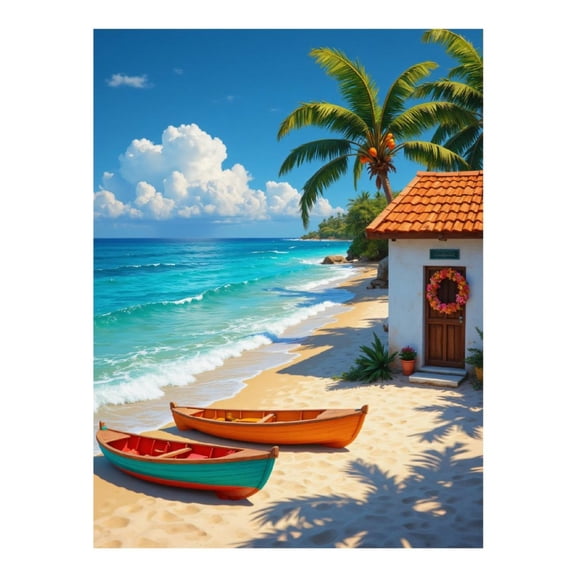 Diamond Art Kits for Adults - Beach Palm Boats Blue Sky 5d Diamond Painting for Adults, Diamond Art for Adults Beginners, Frameless Diamond Painting Kits for Adults for Home Wall Decor
