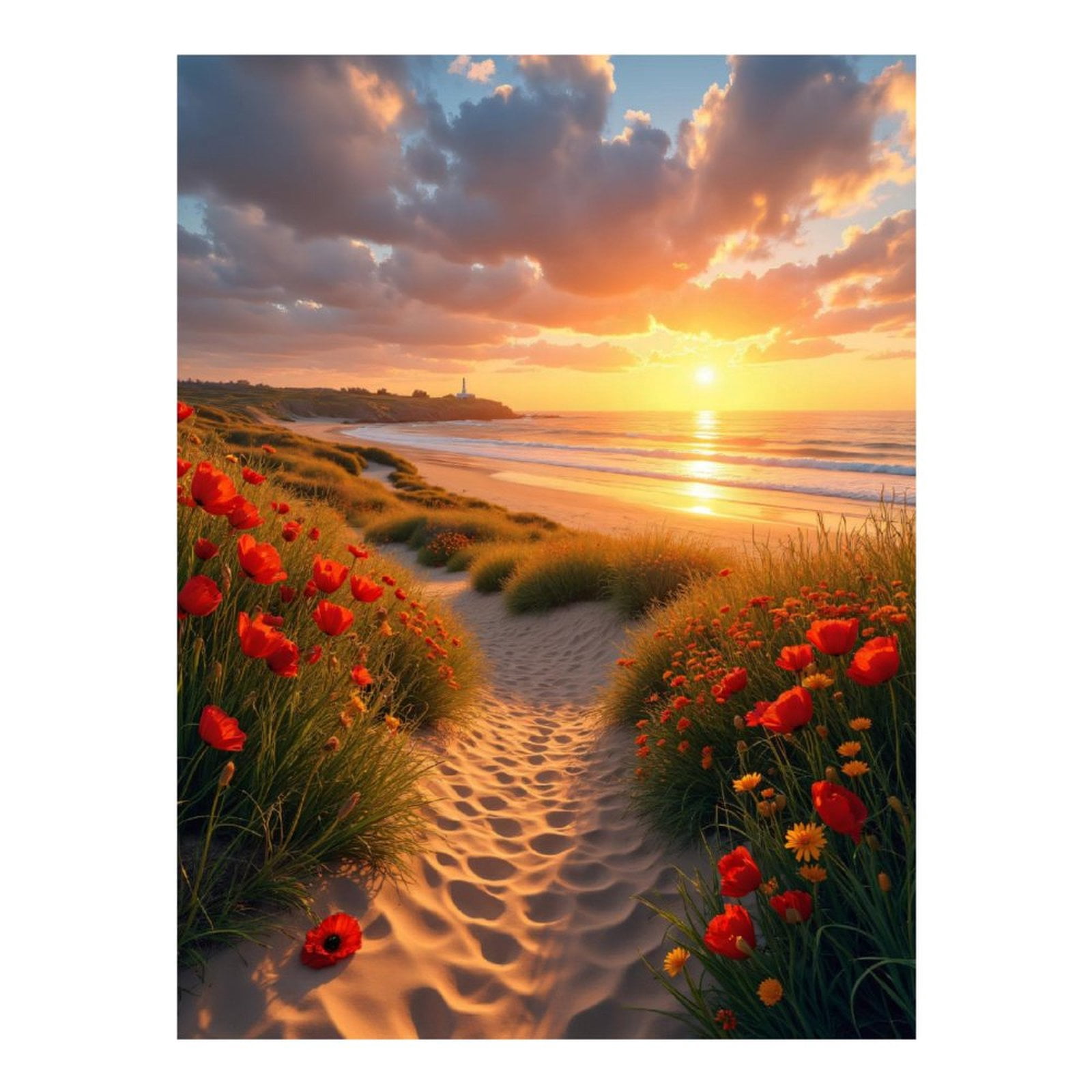 Diamond Art Kits for Adults, Beach Sunset Path Flowers 5D Diamond ...