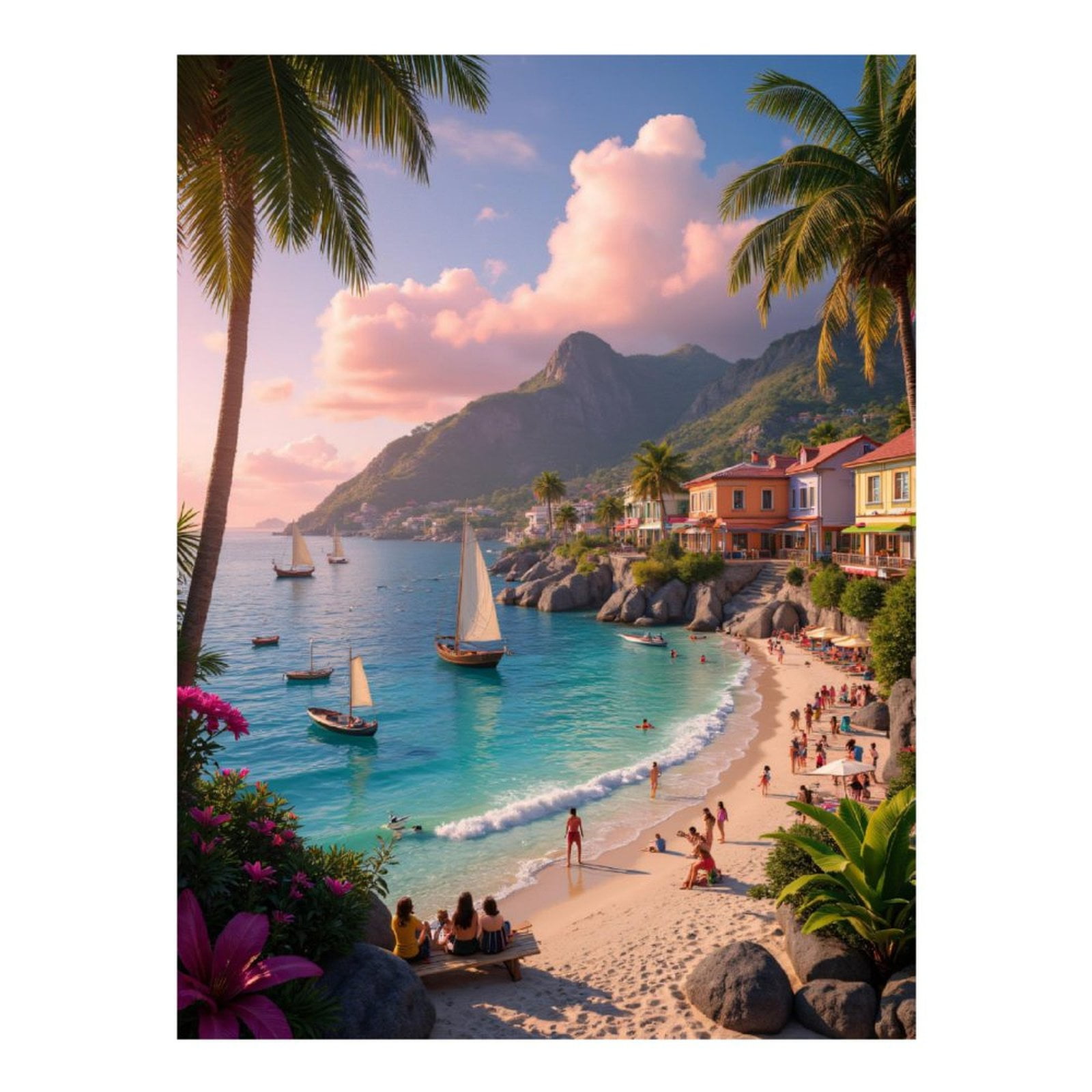 Diamond Art Kits for Adults - Beach Sunset Sailboats Palms Relaxation ...