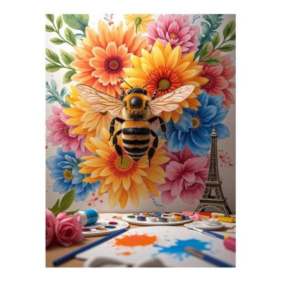 Diamond Art Kits for Adults, Bee With Colorful Flowers Painting 5D Diamond Painting Kits for Adults Beginners, DIY Full Drill Diamond Painting, Gem Art and Crafts 12x16