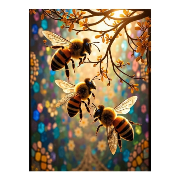 Diamond Art Kits for Adults, Bees On Blossoms Colorful Scene 5D Diamond Painting Kits for Adults Beginners, DIY Full Drill Diamond Painting, Gem Art and Crafts 12x16