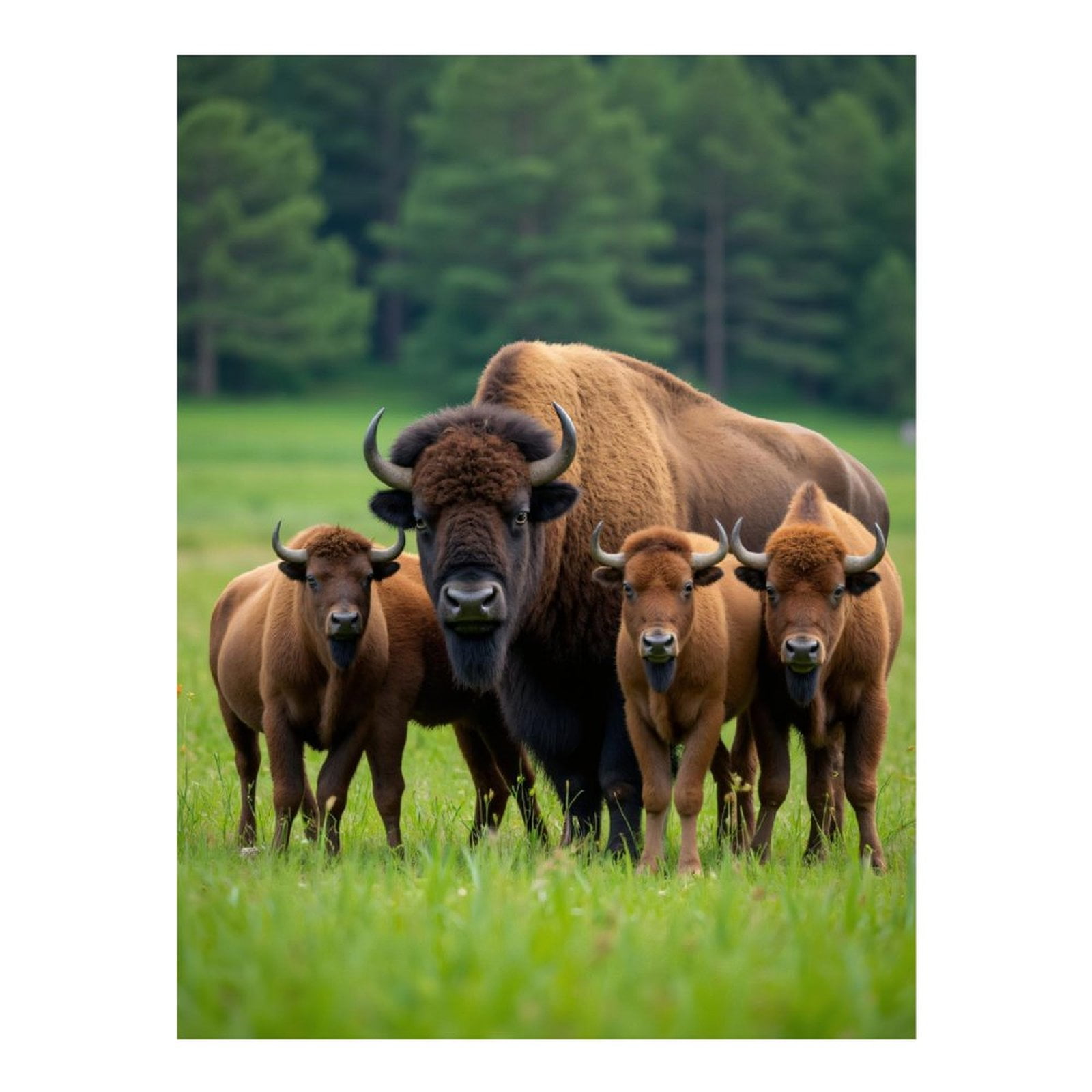 Diamond Art Kits for Adults, Bison Family In Lush Green Field 5D Diamond Painting Kits for Adults Beginners, DIY Full Drill Diamond Painting, Gem Art and Crafts 12x16