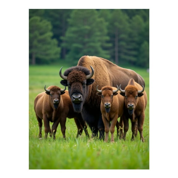 Diamond Art Kits for Adults, Bison Family In Lush Green Field 5D Diamond Painting Kits for Adults Beginners, DIY Full Drill Diamond Painting, Gem Art and Crafts 12x16