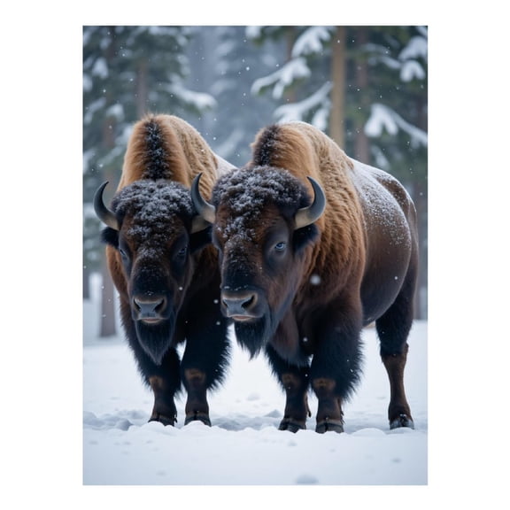 Diamond Art Kits for Adults, Bison Snowy Forest Winter Scene 5D Diamond Painting Kits for Adults Beginners, DIY Full Drill Diamond Painting, Gem Art and Crafts 12x16
