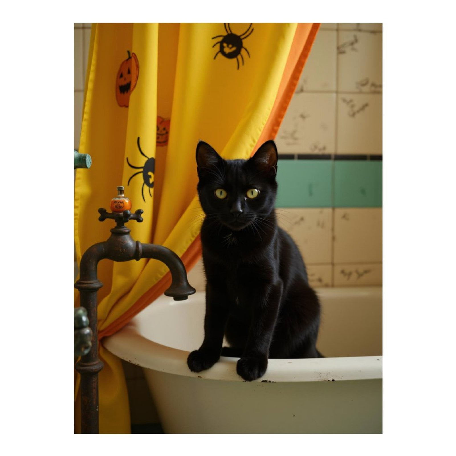 Diamond Art Kits for Adults, Black Cat Halloween Shower Curtain 5D Diamond Painting Kits for Adults Beginners, DIY Full Drill Diamond Painting, Gem Art and Crafts 12x16