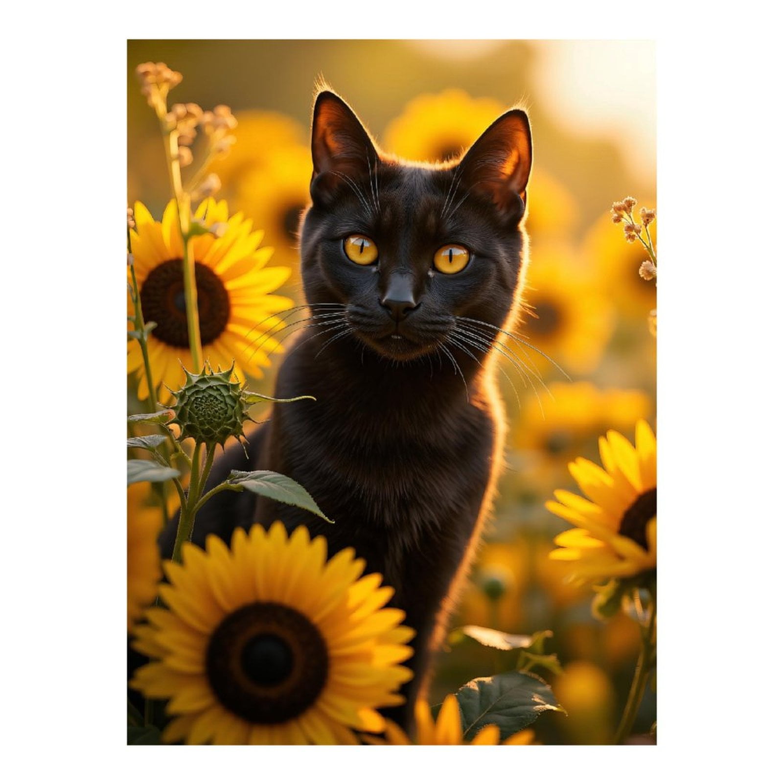 Diamond Art Kits for Adults, Black Cat Sunflowers Golden Glow 5D Diamond Painting Kits for Adults Beginners, DIY Full Drill Diamond Painting, Gem Art and Crafts 12x16