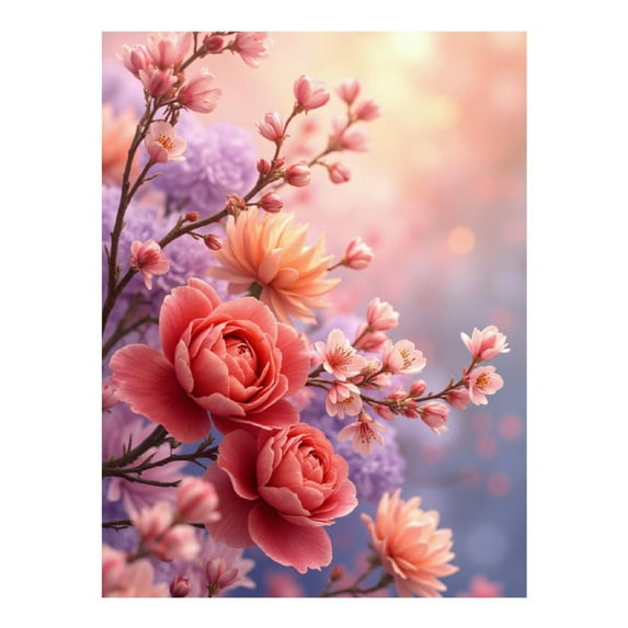 Diamond Art Kits for Adults, Blooming Spring Floral Scene 5D Diamond Painting Kits for Adults Beginners, DIY Full Drill Diamond Painting, Gem Art and Crafts 12x16