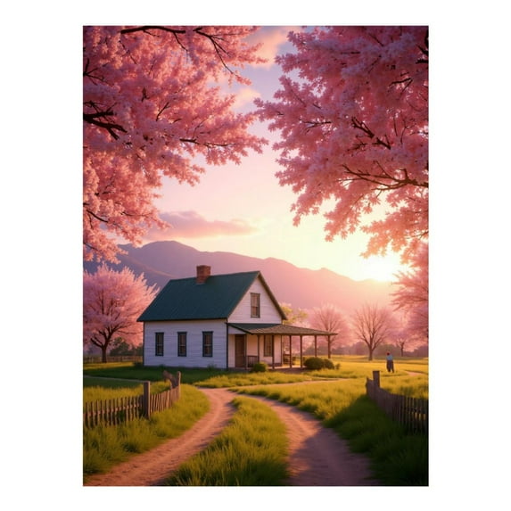 Diamond Art Kits for Adults - Blossom Sunrise Country Cottage Scene 5d Diamond Painting for Adults, Diamond Art for Adults Beginners, Frameless Diamond Painting Kits for Adults for Home Wall Decor