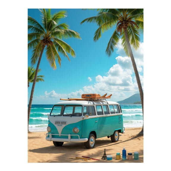 Diamond Art Kits for Adults - Blue Beach Van Palm Surf Waves 5d Diamond Painting for Adults, Diamond Art for Adults Beginners, Frameless Diamond Painting Kits for Adults for Home Wall Decor