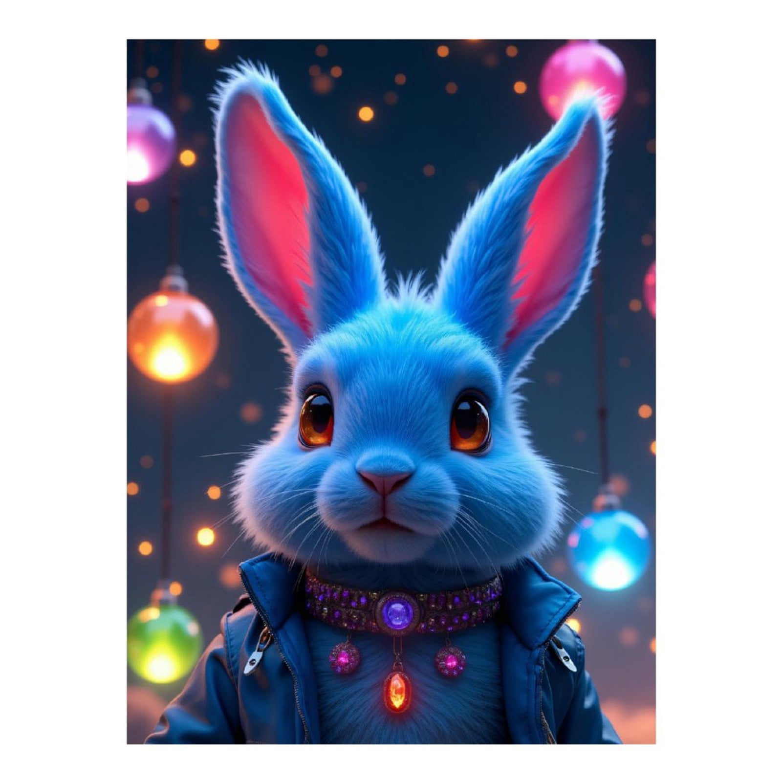 Diamond Art Kits for Adults, Blue Bunny Neon Lights Jacket 5D Diamond Painting Kits for Adults Beginners, DIY Full Drill Diamond Painting, Gem Art and Crafts 12x16