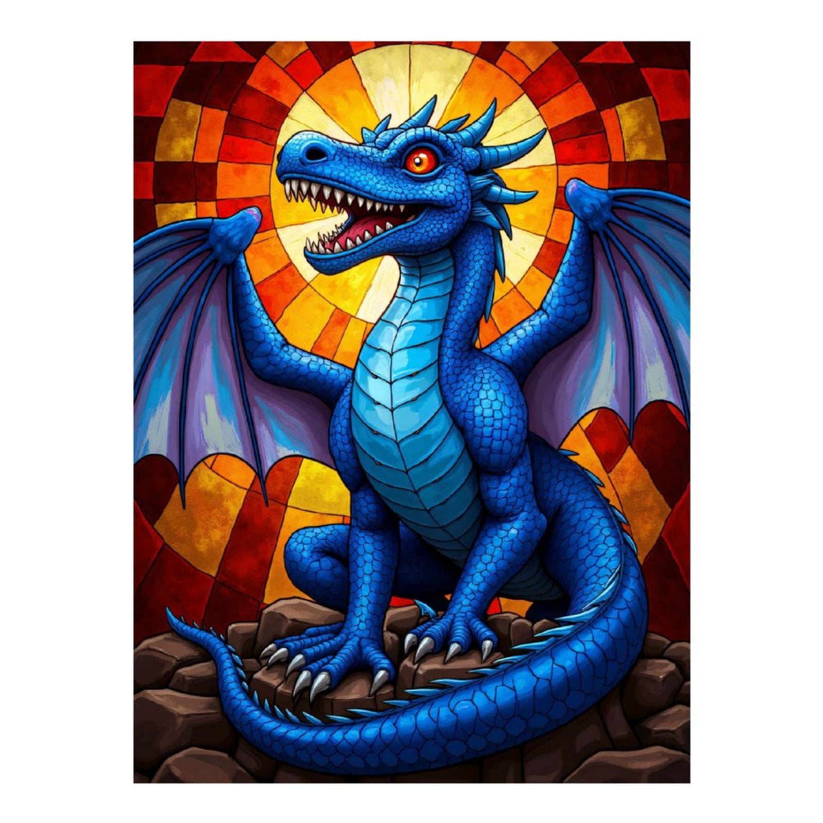Diamond Art Kits for Adults, Blue Dragon Stained Glass Fantasy 5D Diamond Painting Kits for Adults Beginners, DIY Full Drill Diamond Painting, Gem Art and Crafts 12x16