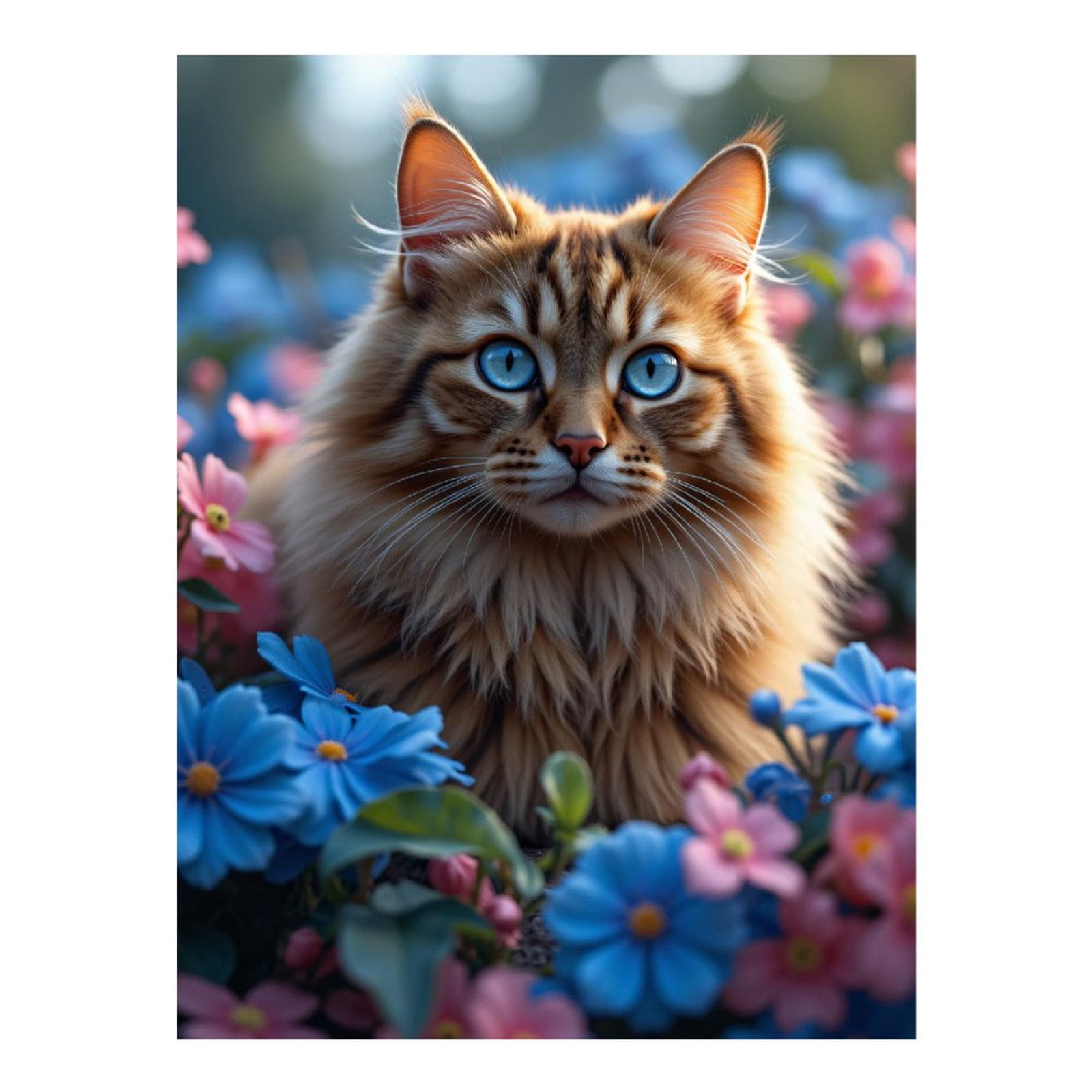 Diamond Art Kits for Adults, Blue Eyed Cat Among Blossoms 5D Diamond Painting Kits for Adults Beginners, DIY Full Drill Diamond Painting, Gem Art and Crafts 12x16