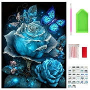 Diamond Art Kits for Adults, Blue Flower Diamond Art Kits, DIY Full Drill Crystal Gem Arts and Crafts, Suitable for Home Leisure and Wall Decoration (11.8x15.7 inch)