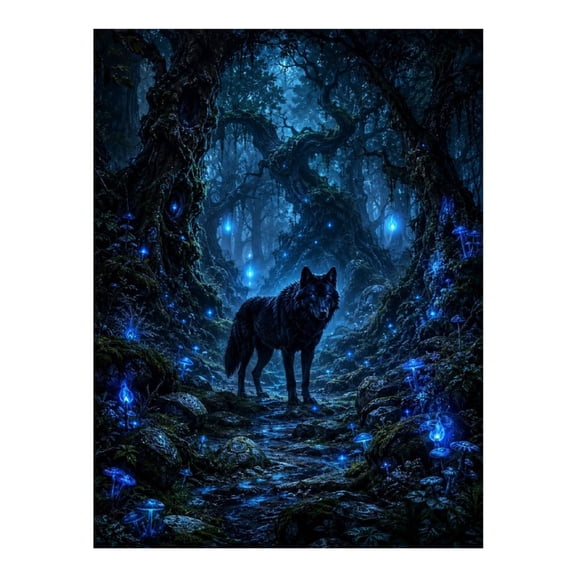 Diamond Art Kits for Adults - Blue Forest Wolf 5d Diamond Painting for Adults, Frameless Diamond Art for Adults Beginners, Diamond Painting Kits for Adults for Home Wall Decor 12x16 In