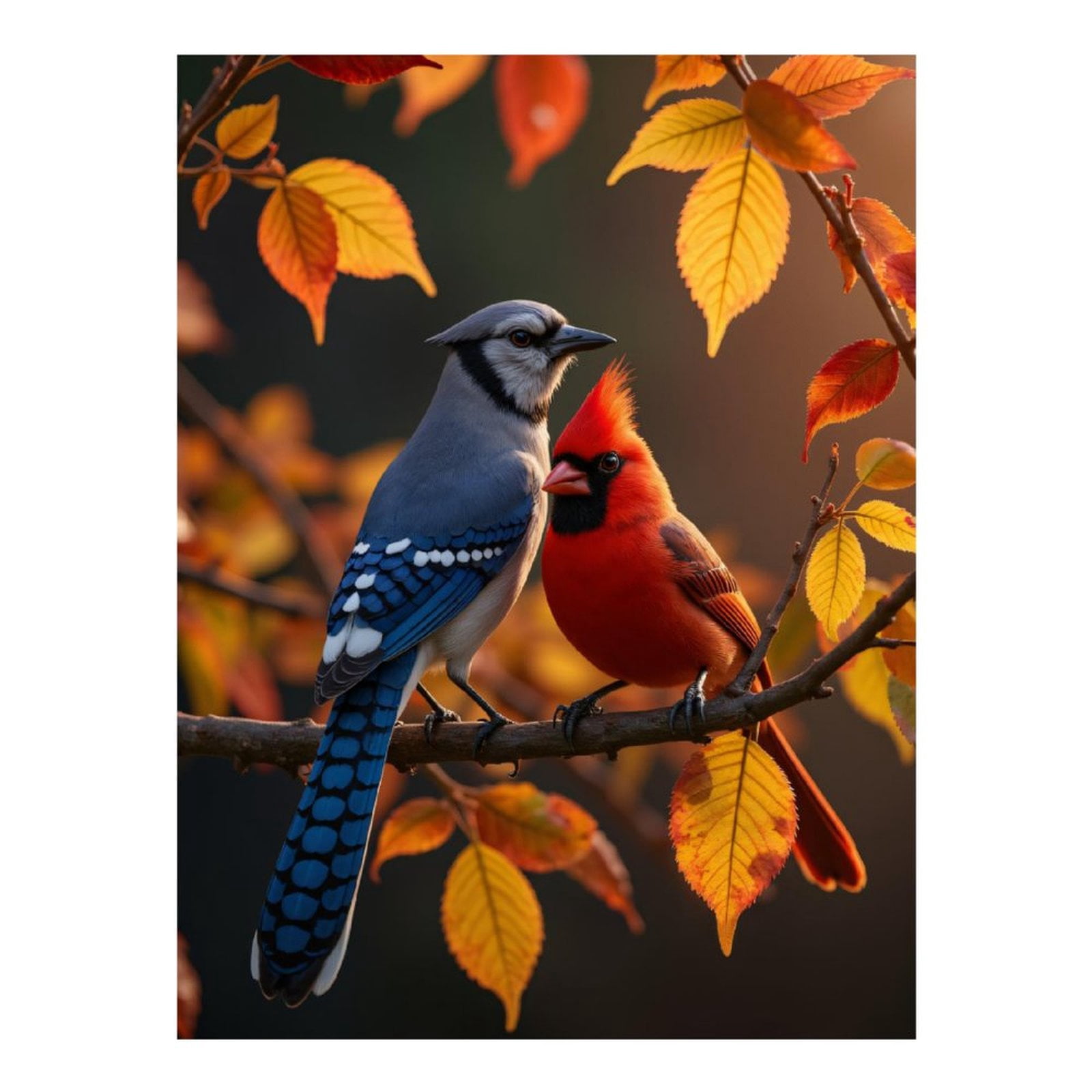 Diamond Art Kits for Adults, Blue Jay Cardinal Autumn Leaves 5D Diamond Painting Kits for Adults Beginners, DIY Full Drill Diamond Painting, Gem Art and Crafts 12x16
