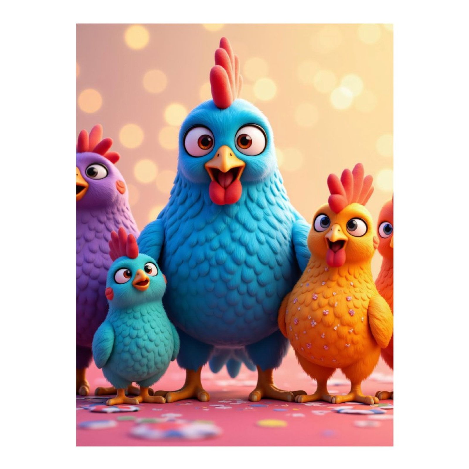 Diamond Art Kits for Adults, Blue Orange Cartoon Chickens Party 5D Diamond Painting Kits for Adults Beginners, DIY Full Drill Diamond Painting, Gem Art and Crafts 12x16