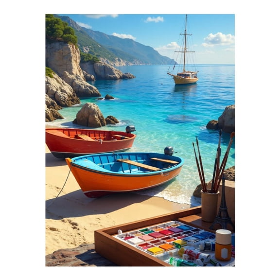 Diamond Art Kits for Adults - Boats Paints Beach Seascape Beauty 5d Diamond Painting for Adults, Diamond Art for Adults Beginners, Frameless Diamond Painting Kits for Adults for Home Wall Decor
