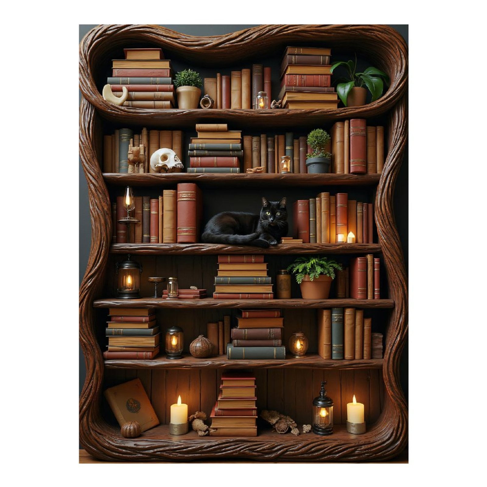 Diamond Art Kits for Adults, Bookshelf Black Cat Candles Skull 5D Diamond Painting Kits for Adults Beginners, DIY Full Drill Diamond Painting, Gem Art and Crafts 12x16