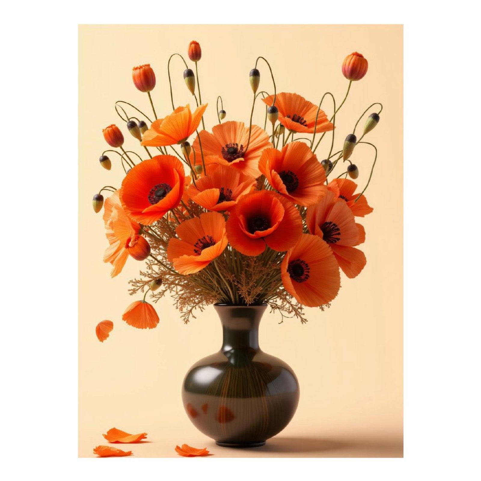 Diamond Art Kits for Adults, Bright Orange Poppies In Vase 5D Diamond Painting Kits for Adults Beginners, DIY Full Drill Diamond Painting, Gem Art and Crafts 12x16
