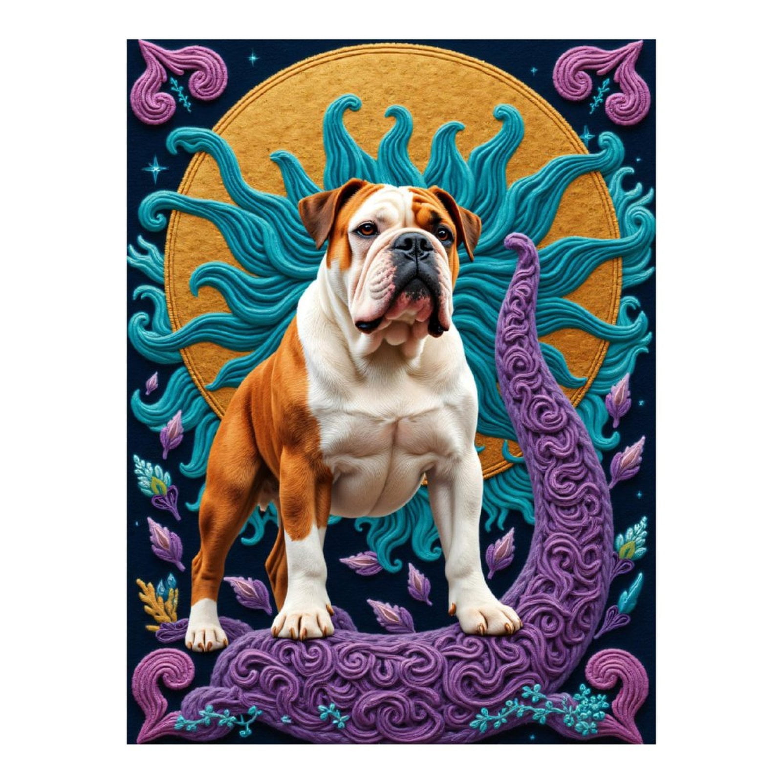 Diamond Art Kits for Adults, Bulldog Sunburst Purple Swirls 5D Diamond Painting Kits for Adults Beginners, DIY Full Drill Diamond Painting, Gem Art and Crafts 12x16