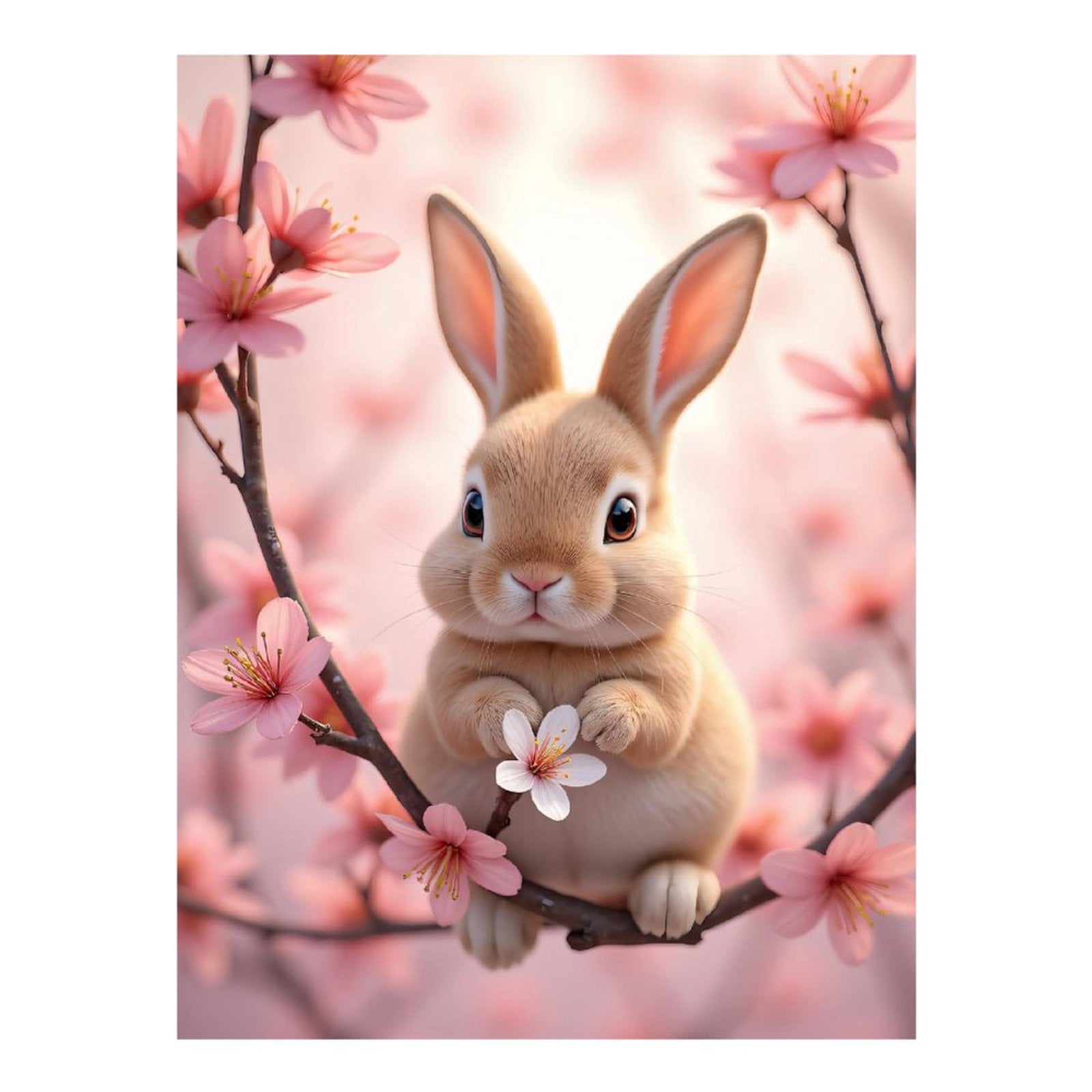Diamond Art Kits for Adults, Bunny Blossom Spring Branch Pink Flowers 5D Diamond Painting Kits for Adults Beginners, DIY Full Drill Diamond Painting, Gem Art and Crafts 12x16