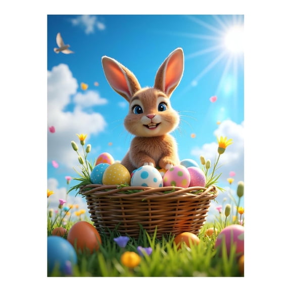 Diamond Art Kits for Adults, Bunny With Colorful Eggs Basket 5D Diamond Painting Kits for Adults Beginners, DIY Full Drill Diamond Painting, Gem Art and Crafts 12x16