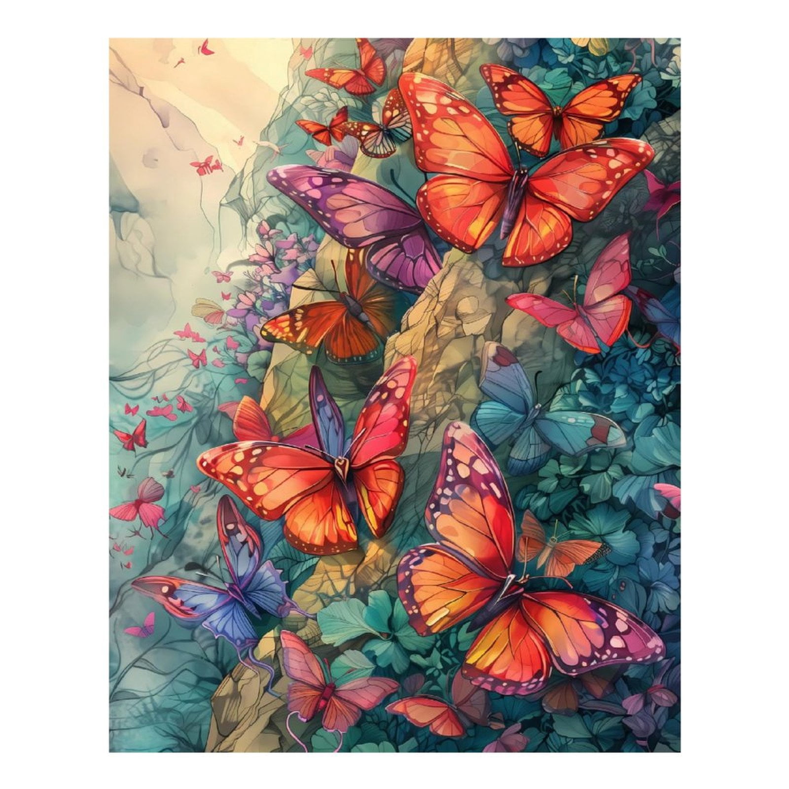 Diamond Art Kits for Adults, Butterflies On Rocky CliffDiamond Painting ...