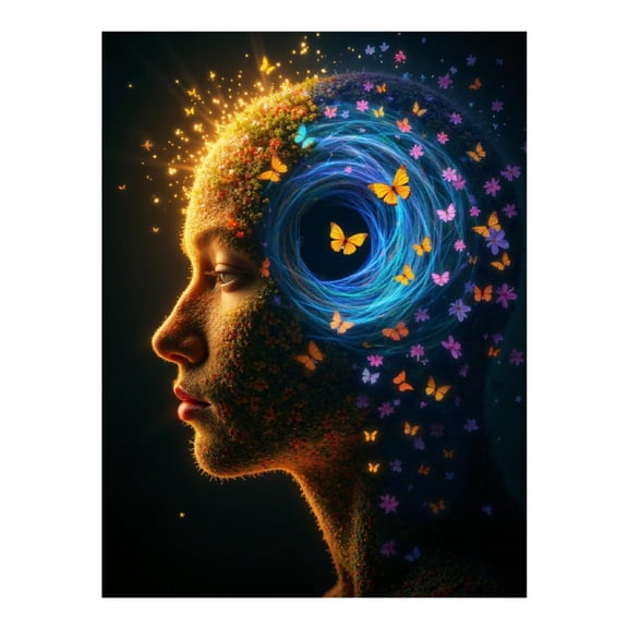 Diamond Art Kits for Adults, Butterfly Floral Head Spiral Impression 5D Diamond Painting Kits for Adults Beginners, DIY Full Drill Diamond Painting, Gem Art and Crafts 12x16