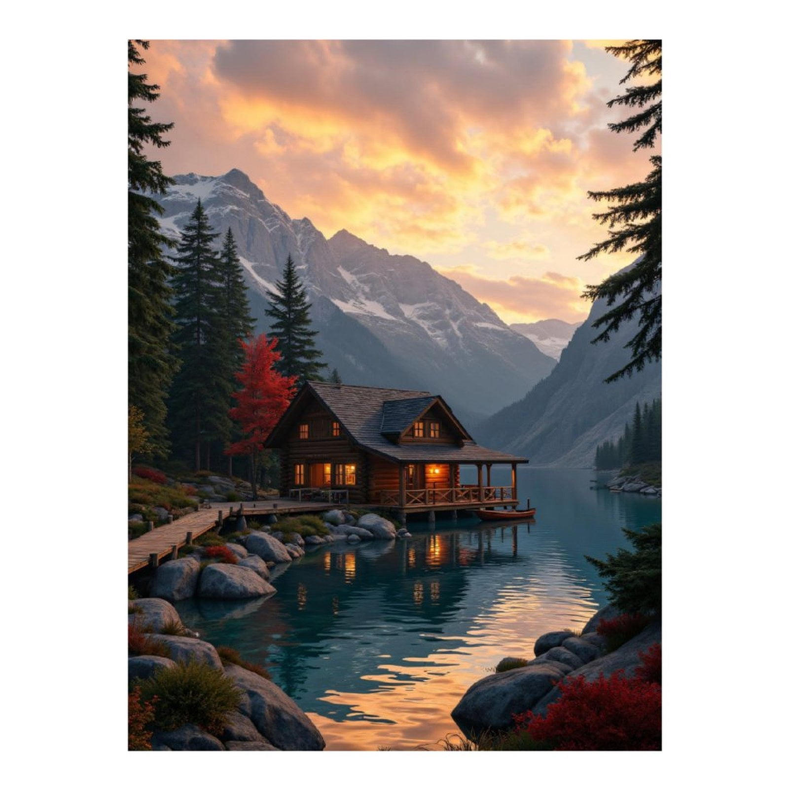 Diamond Art Kits for Adults, Cabin Lake Sunset Mountain Serenity 5D Diamond Painting Kits for Adults Beginners, DIY Full Drill Diamond Painting, Gem Art and Crafts 12x16