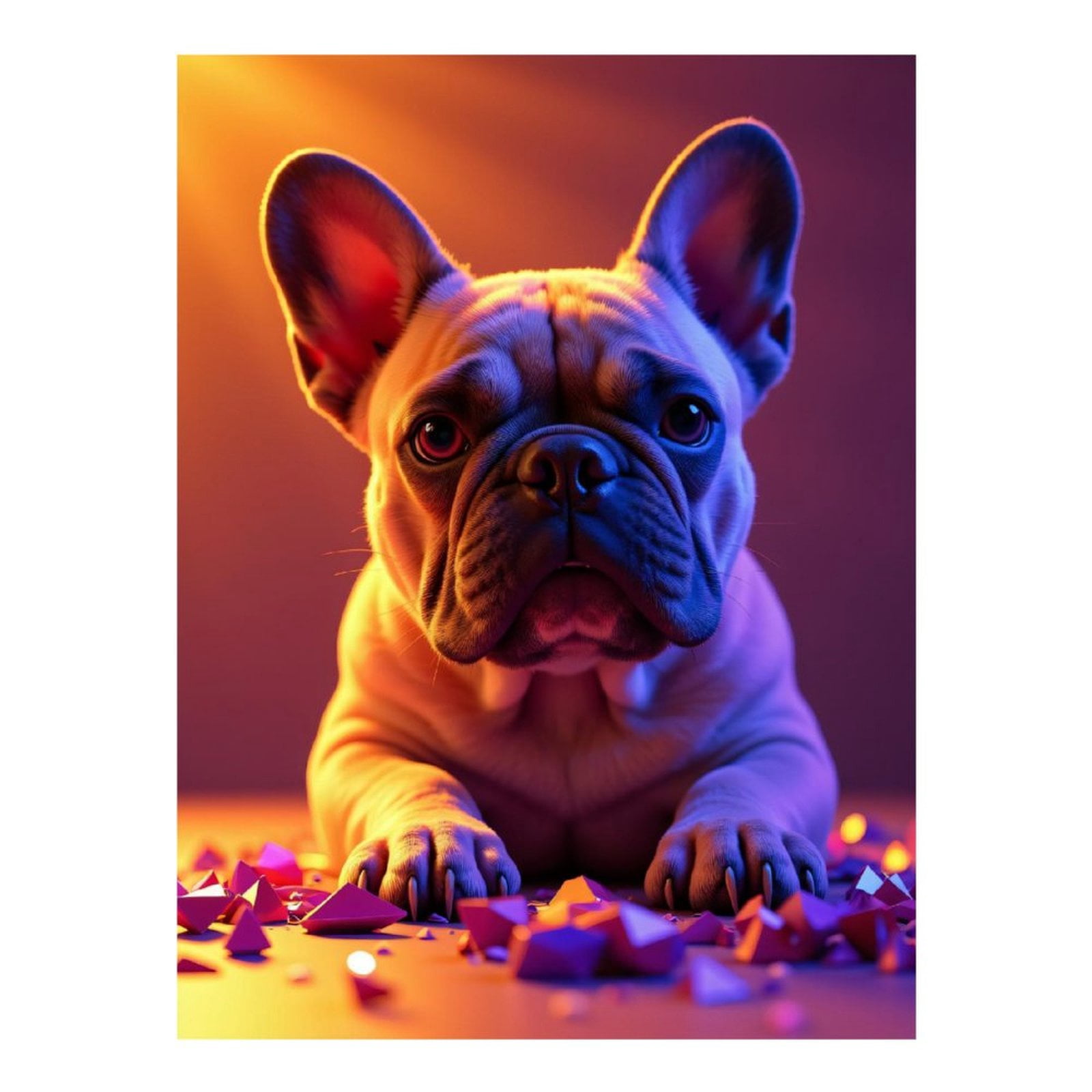 Diamond Art Kits for Adults, Calm Bulldog Under Colorful Light 5D Diamond Painting Kits for Adults Beginners, DIY Full Drill Diamond Painting, Gem Art and Crafts 12x16