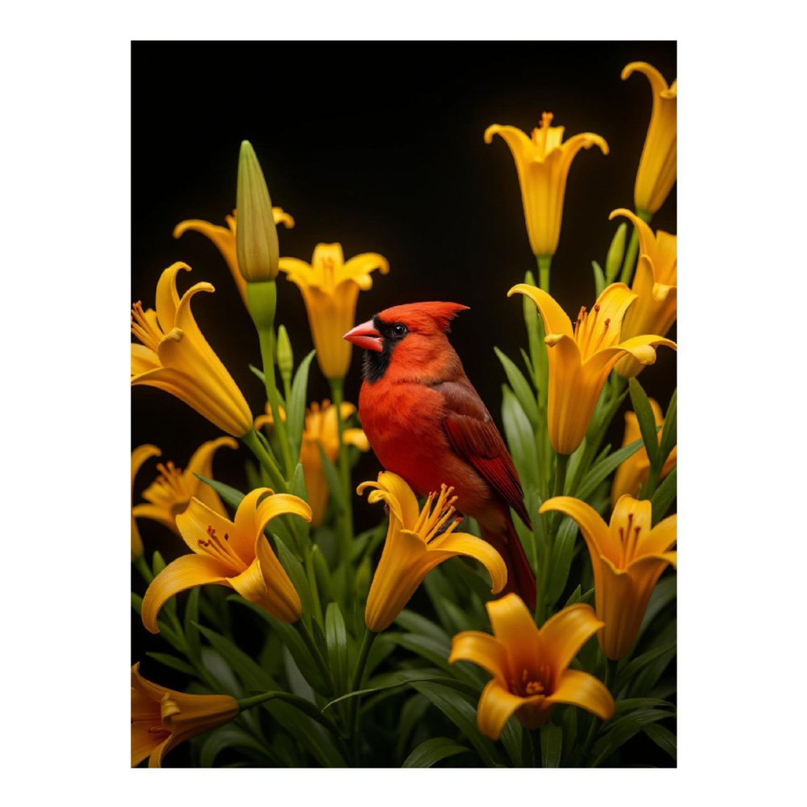 Diamond Art Kits for Adults, Cardinal Among Yellow Lilies 5D Diamond Painting Kits for Adults Beginners, DIY Full Drill Diamond Painting, Gem Art and Crafts 12x16