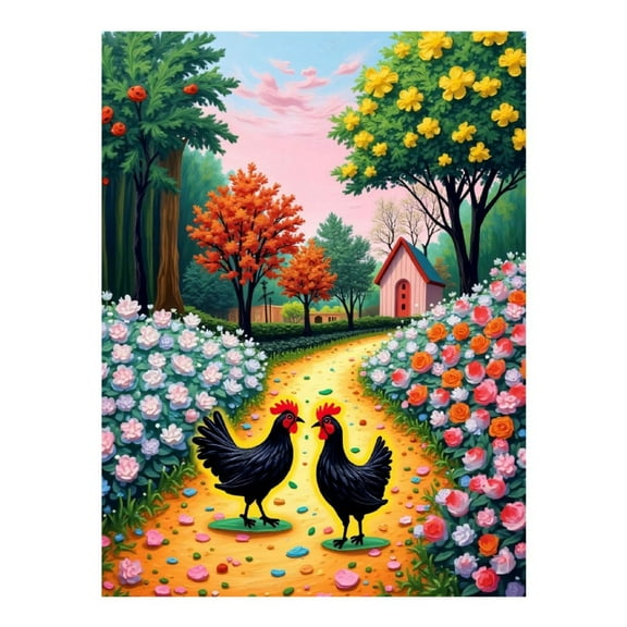 Diamond Art Kits for Adults - Cartoon Country Chicken Print No.8 5D Frameless Dimond Painting Kit for Adults Beginner, Round Diamond Kits for Home Wall Decor, Gift for Women