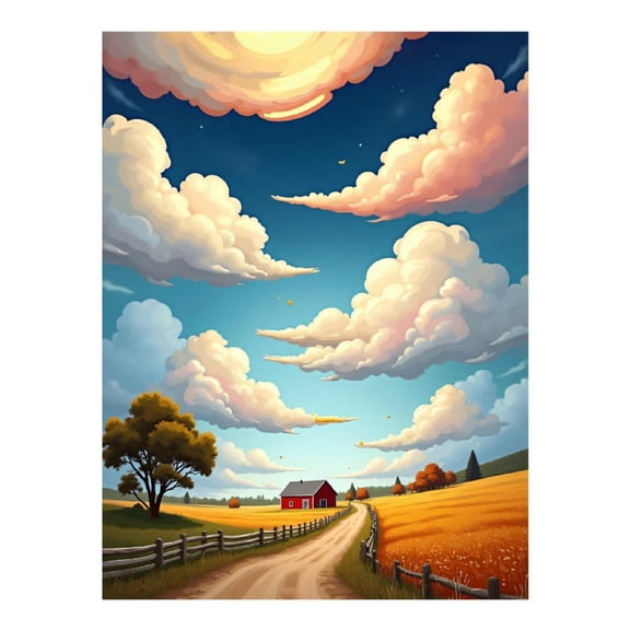 Diamond Art Kits for Adults - Cartoon Country White Cloud Print No.30 5D Frameless Dimond Painting Kit for Adults Beginner, Round Diamond Kits for Home Wall Decor, Gift for Women