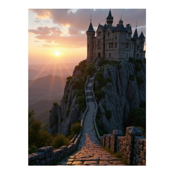 Diamond Art Kits for Adults, Castle Sunset Pathway Stone Steps 5D Diamond Painting Kits for Adults Beginners, DIY Full Drill Diamond Painting, Gem Art and Crafts 12x16