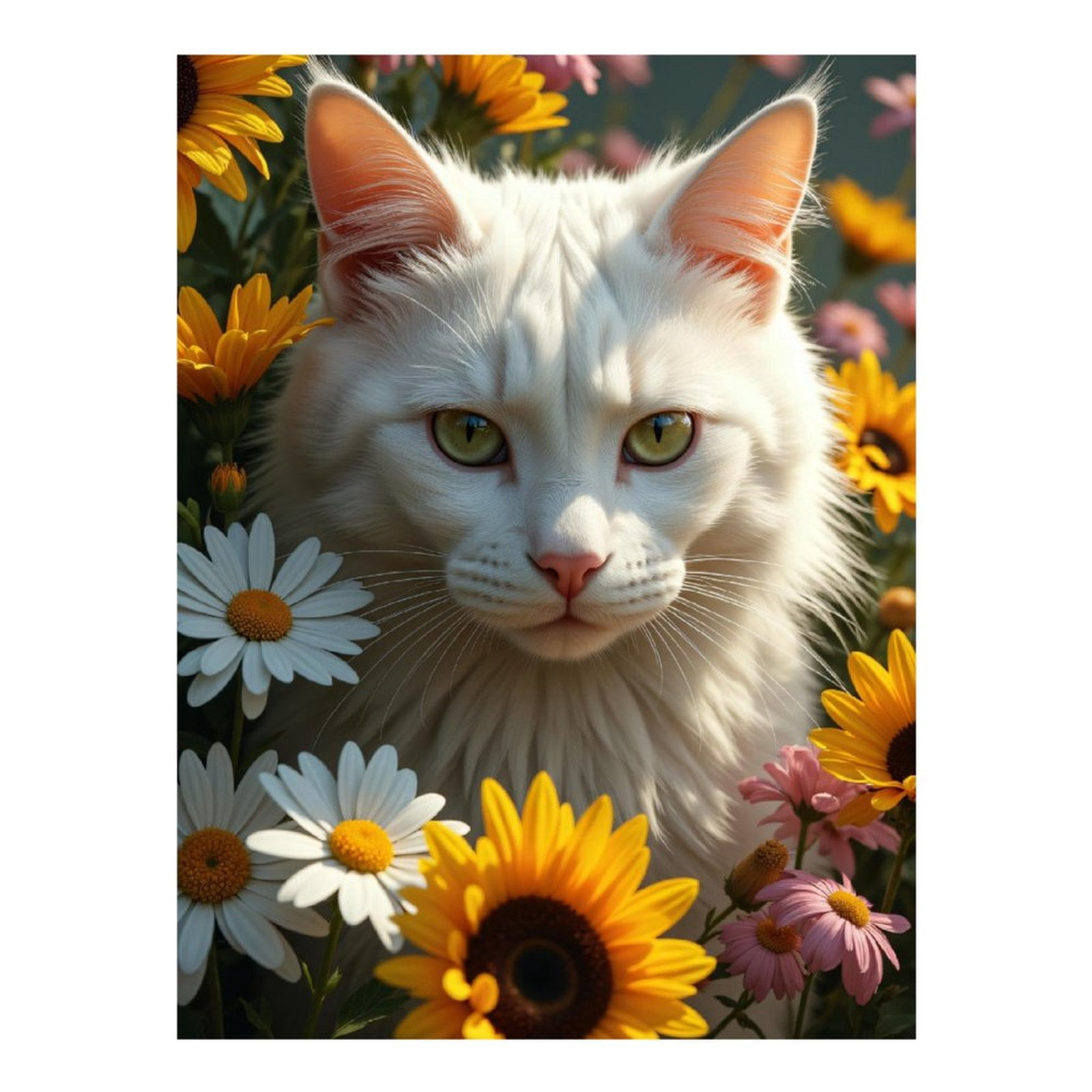 Diamond Art Kits for Adults, Cat Among Colorful Flowers 5D Diamond Painting Kits for Adults Beginners, DIY Full Drill Diamond Painting, Gem Art and Crafts 12x16