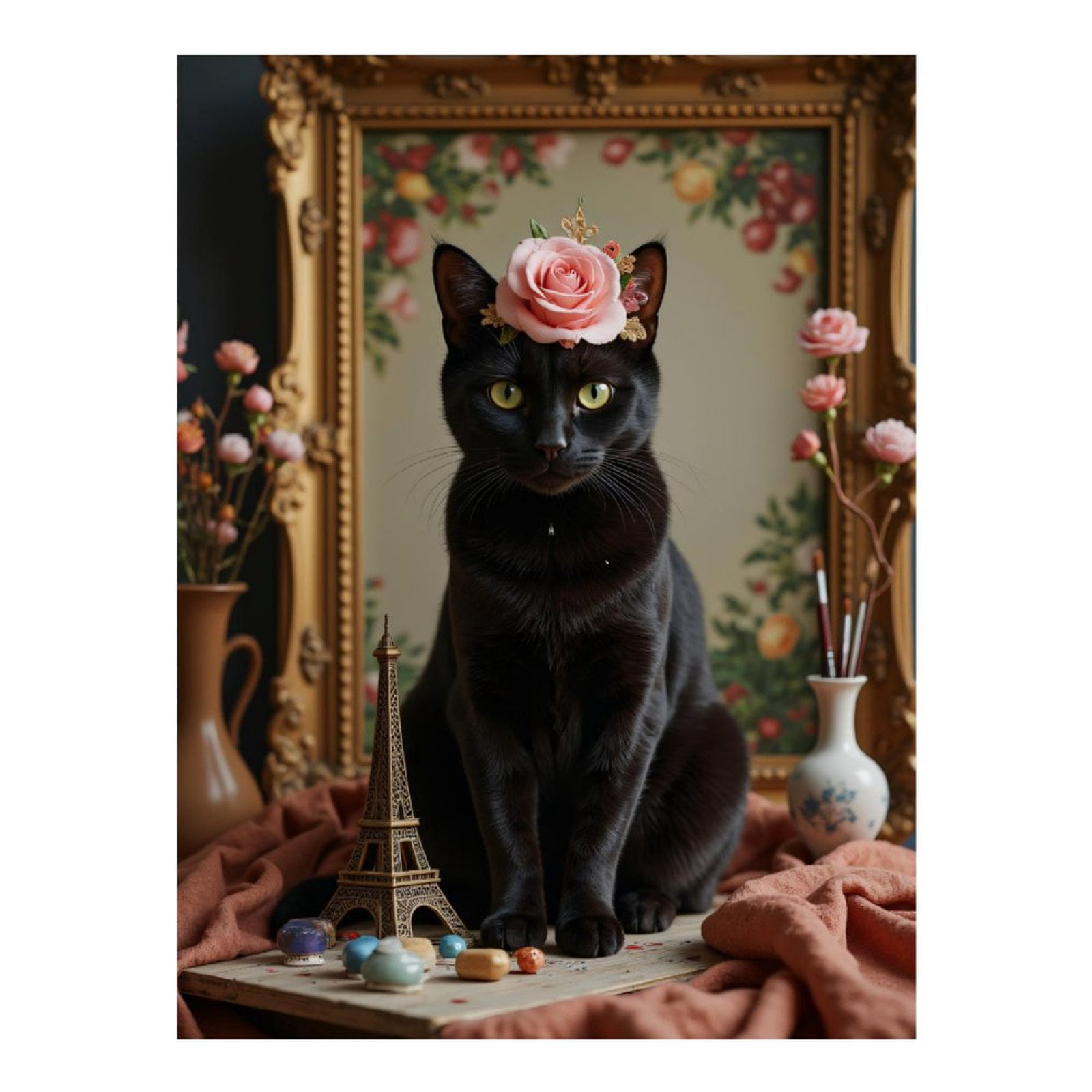Diamond Art Kits for Adults, Cat With Floral Crown Eiffel Decor 5D Diamond Painting Kits for Adults Beginners, DIY Full Drill Diamond Painting, Gem Art and Crafts 12x16