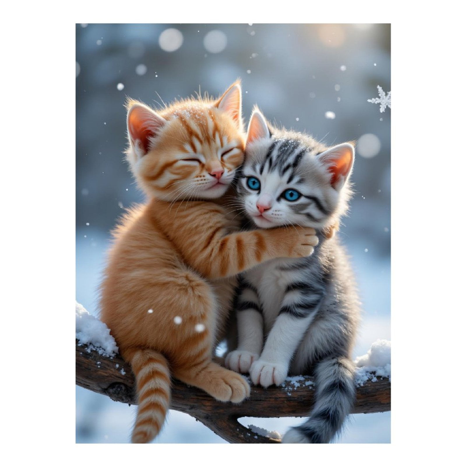 Diamond Art Kits for Adults, Cat Friends In Winter Snow 5D Diamond Painting Kits for Adults Beginners, DIY Full Drill Diamond Painting, Gem Art and Crafts 12x16