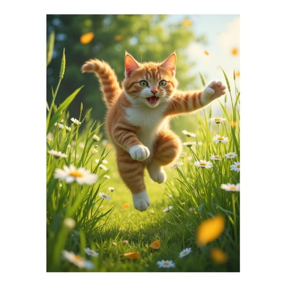Diamond Art Kits for Adults, Cat Jumping In Flower Meadow 5D Diamond Painting Kits for Adults Beginners, DIY Full Drill Diamond Painting, Gem Art and Crafts 12x16