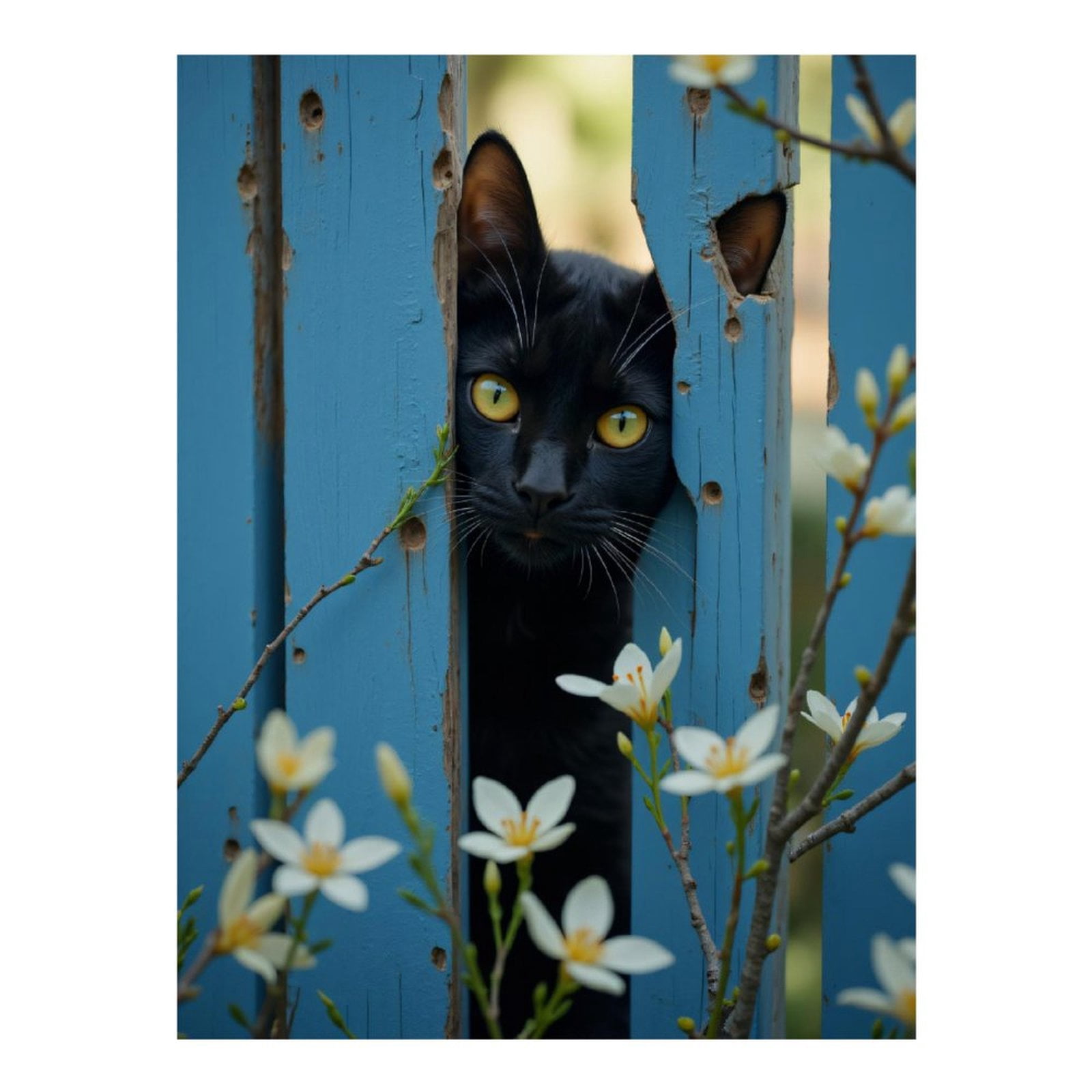 Diamond Art Kits for Adults, Cat Peeking Through Blue Fence 5D Diamond Painting Kits for Adults Beginners, DIY Full Drill Diamond Painting, Gem Art and Crafts 12x16