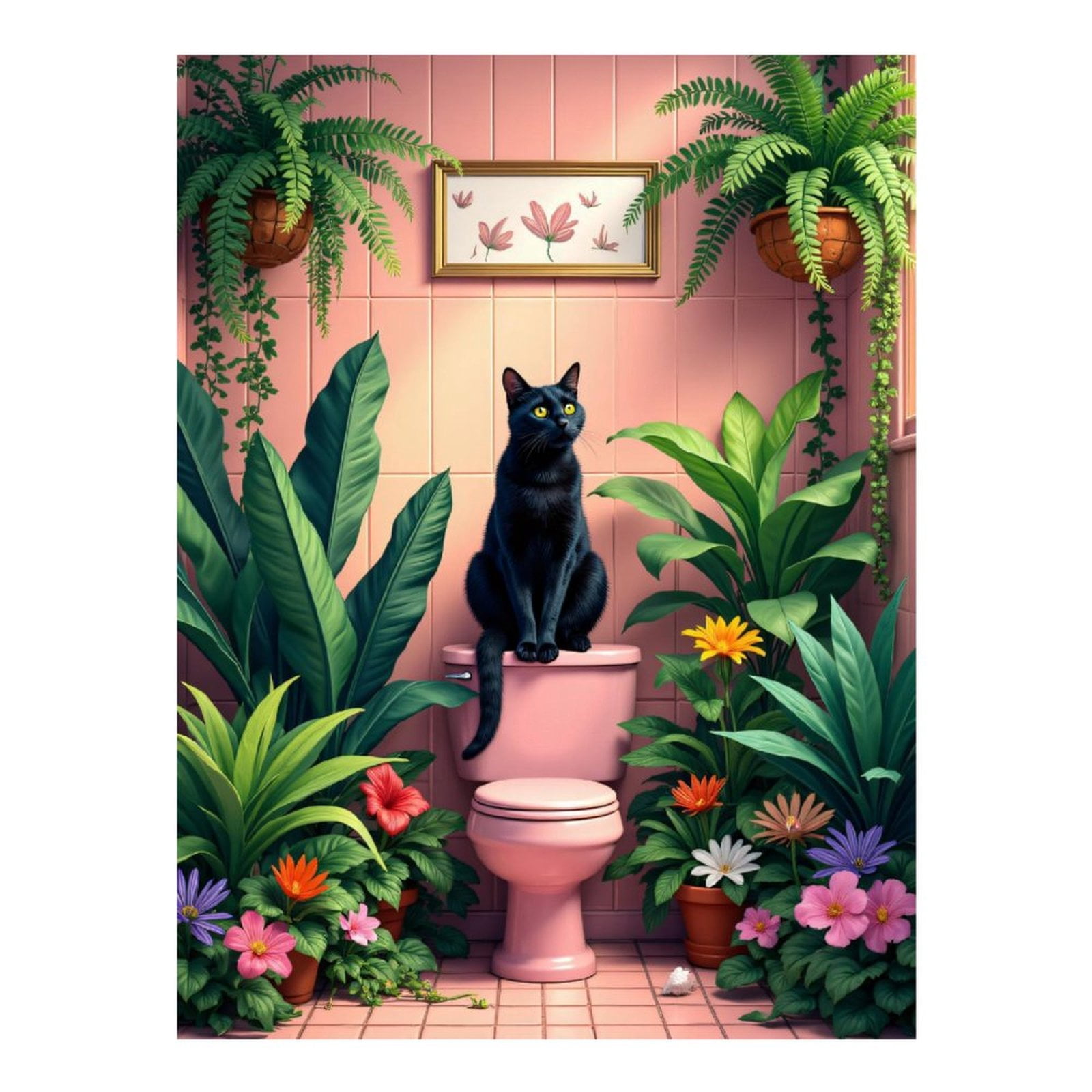 Diamond Art Kits for Adults, Cat On Pink Toilet Surrounded By Plants 5D Diamond Painting Kits for Adults Beginners, DIY Full Drill Diamond Painting, Gem Art and Crafts 12x16