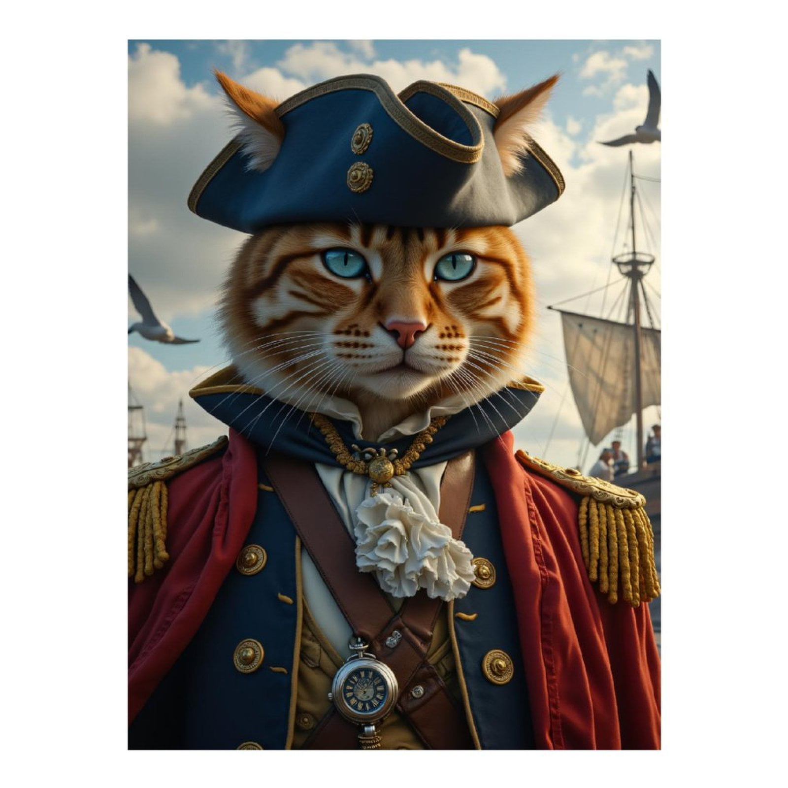 Diamond Art Kits for Adults, Cat Sailor Admiral Portrait Sky 5D Diamond Painting Kits for Adults Beginners, DIY Full Drill Diamond Painting, Gem Art and Crafts 12x16
