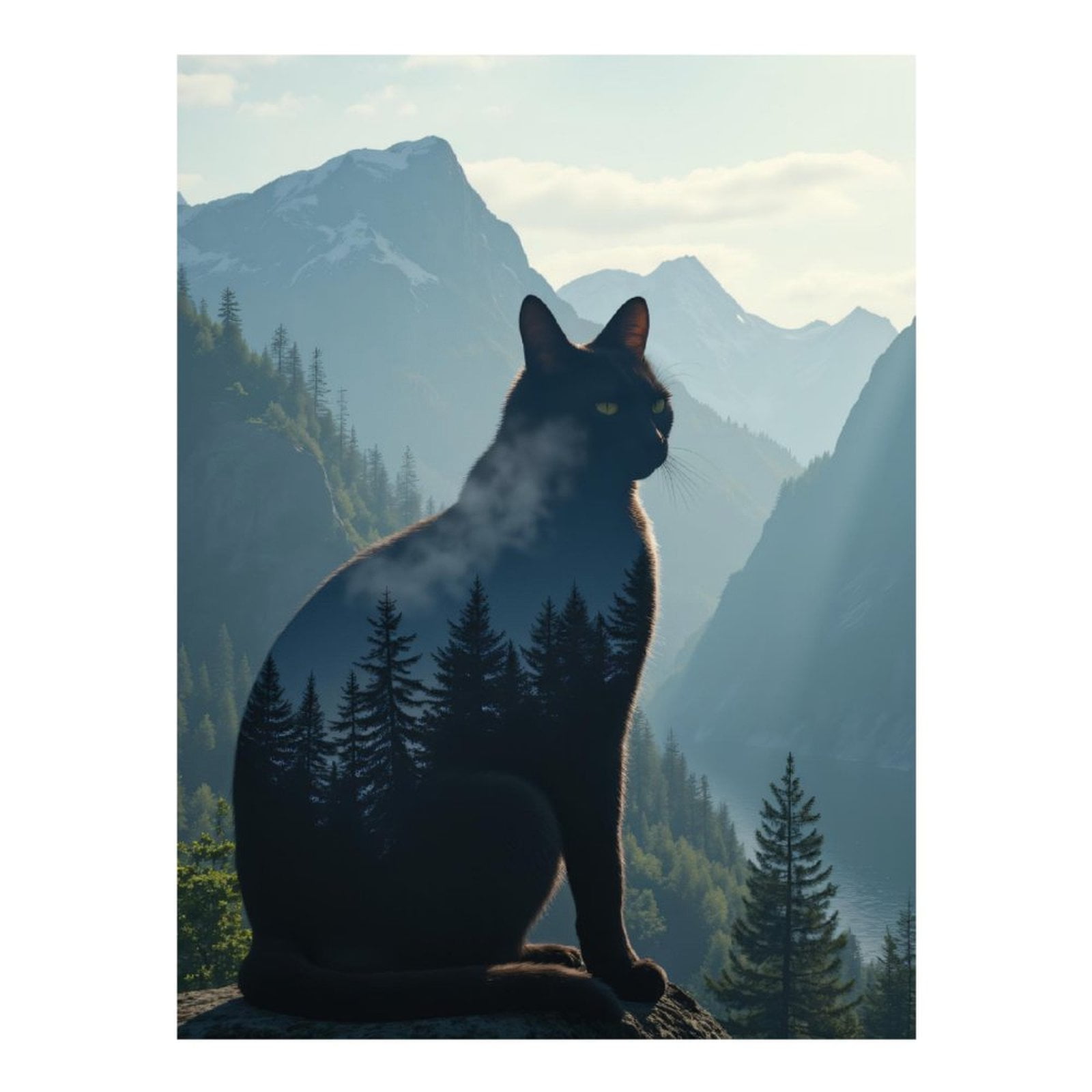 Diamond Art Kits for Adults, Cat Silhouette Mountains Forest Scene 5D Diamond Painting Kits for Adults Beginners, DIY Full Drill Diamond Painting, Gem Art and Crafts 12x16