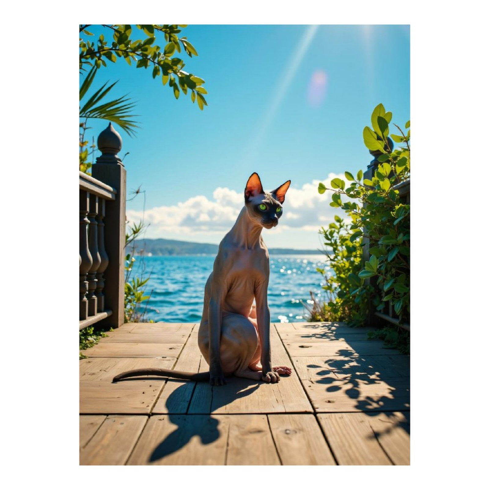 Diamond Art Kits for Adults, Cat Sunlit Deck Ocean View 5D Diamond Painting Kits for Adults Beginners, DIY Full Drill Diamond Painting, Gem Art and Crafts 12x16